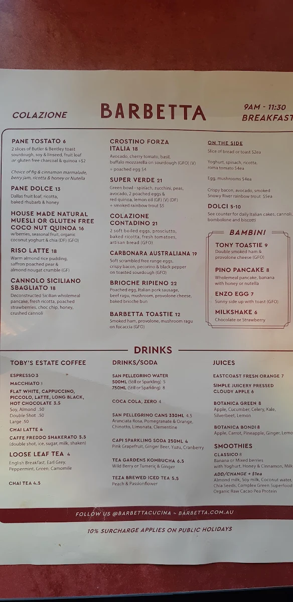 Menu, Barbetta