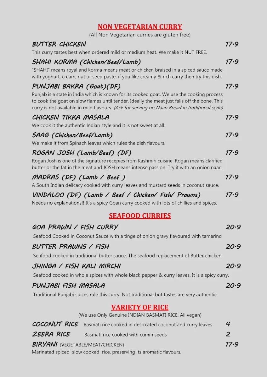 Menu, Eden Garden Indian Restaurant