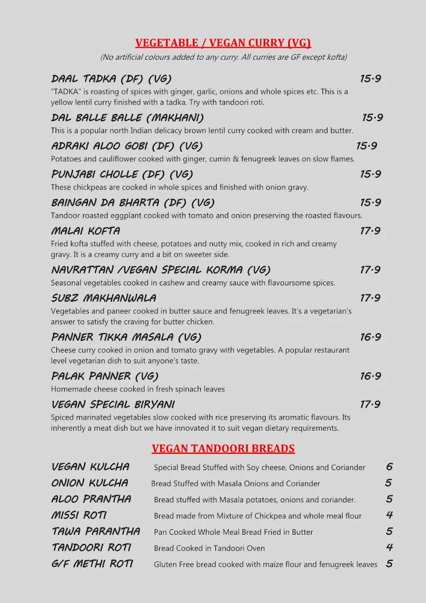 Menu, Eden Garden Indian Restaurant