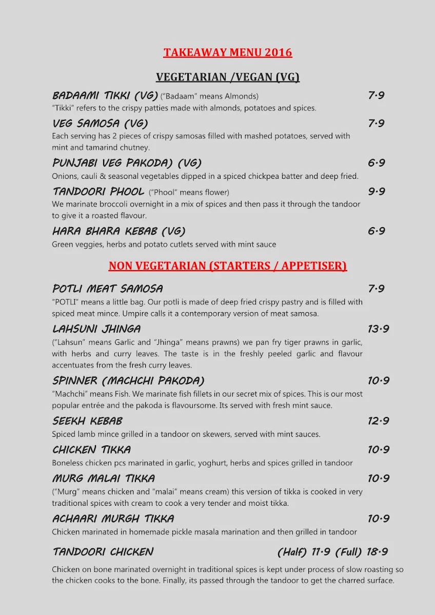 Menu, Eden Garden Indian Restaurant
