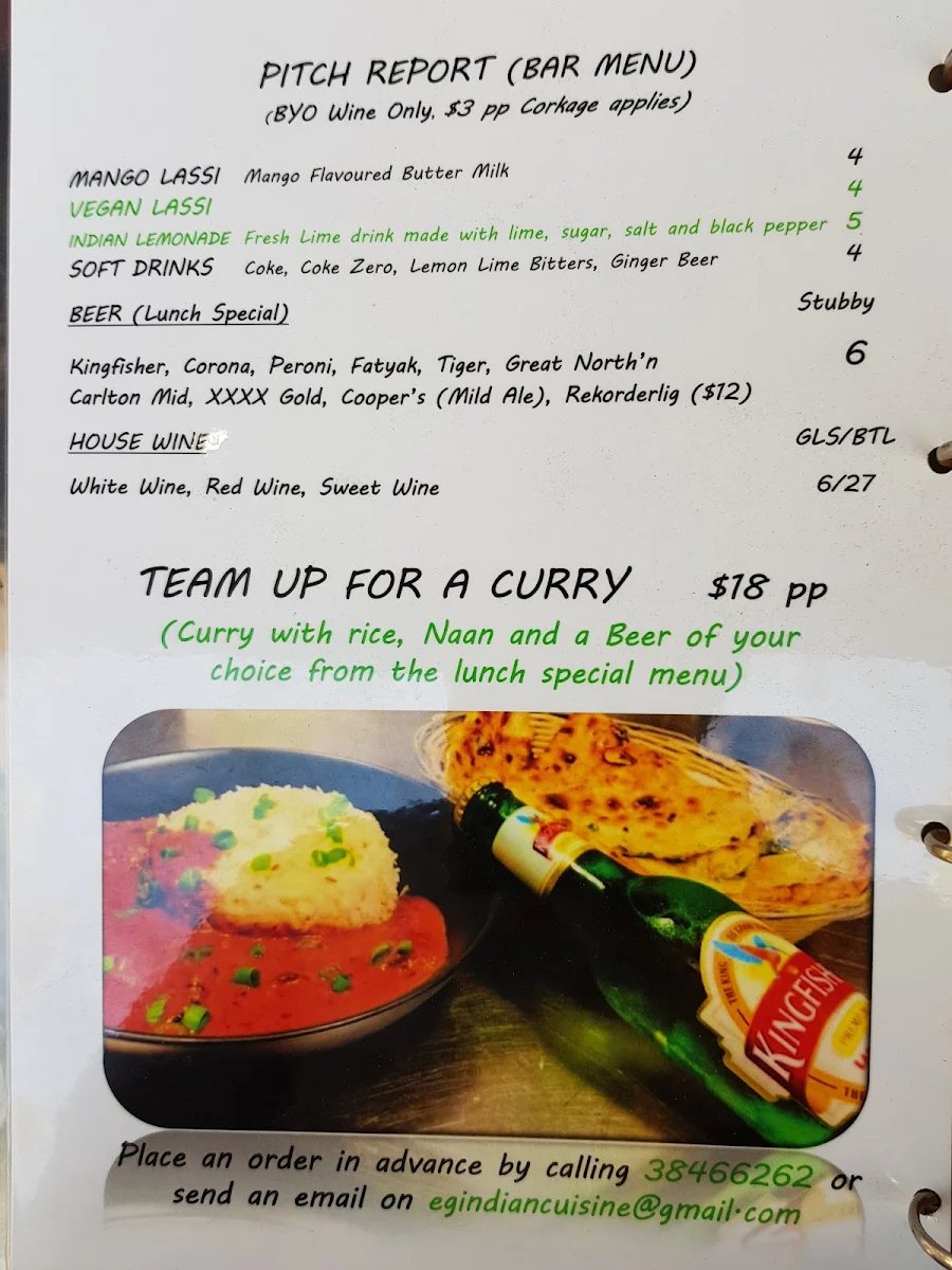 Menu, Eden Garden Indian Restaurant