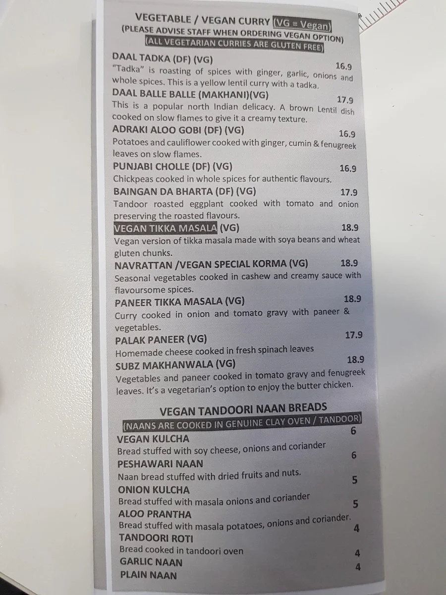 Menu, Eden Garden Indian Restaurant