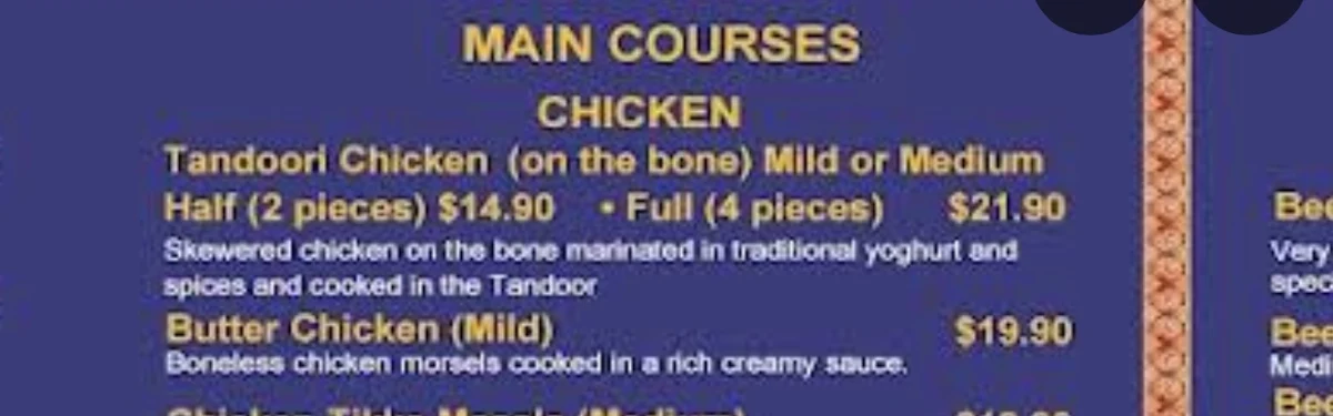 Menu, Palki Indian Restaurant