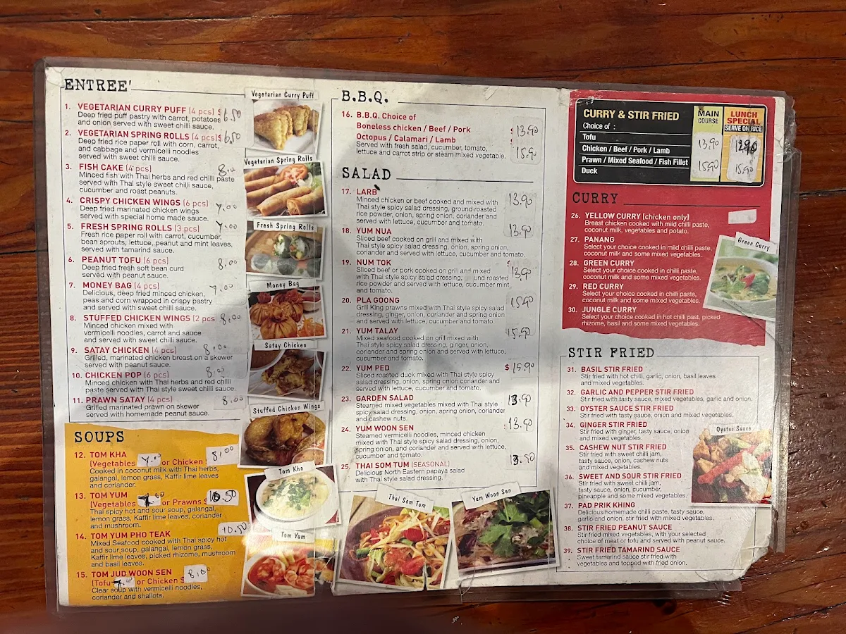 Menu, Chilli Garden Thai