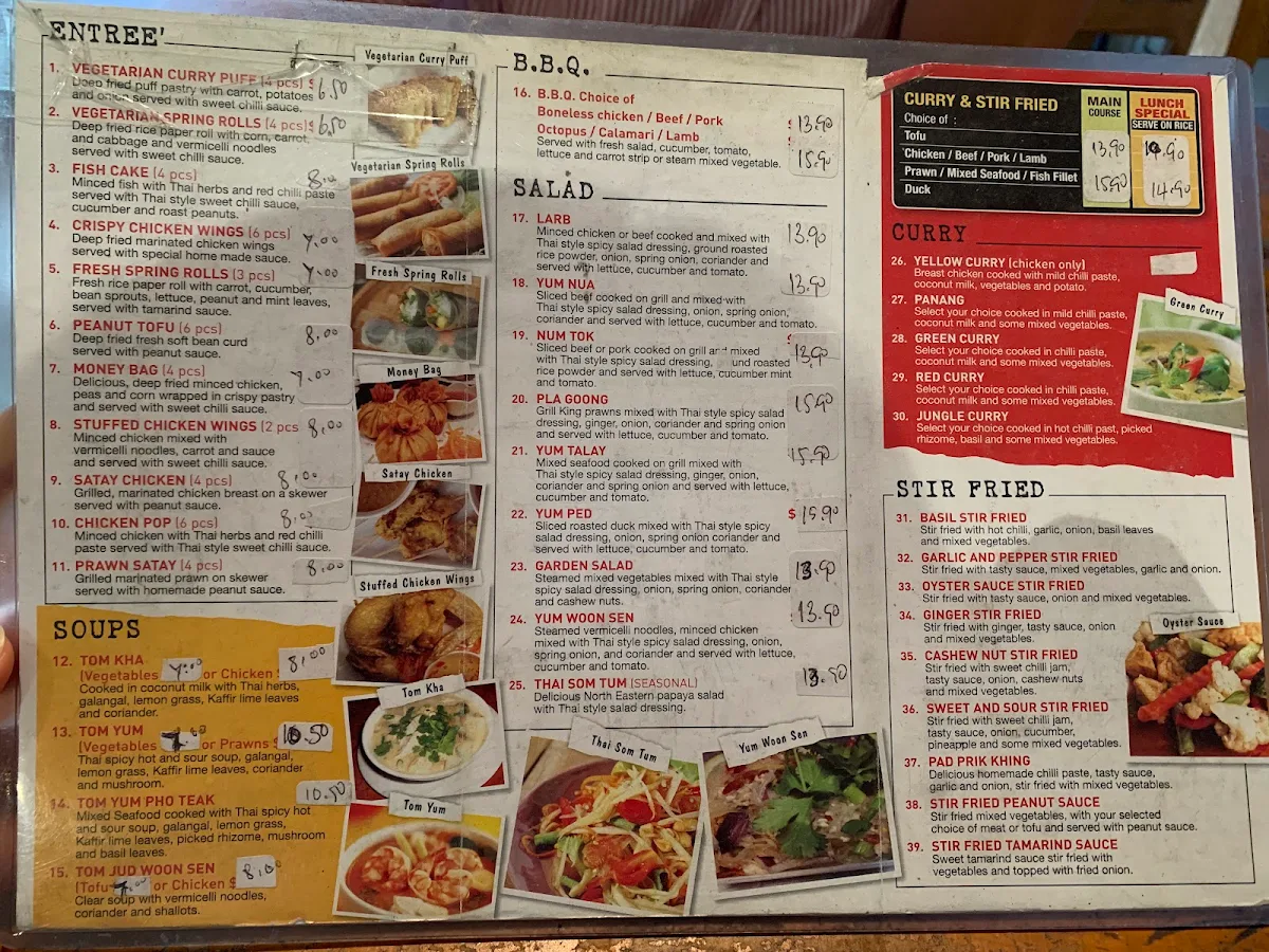 Menu, Chilli Garden Thai