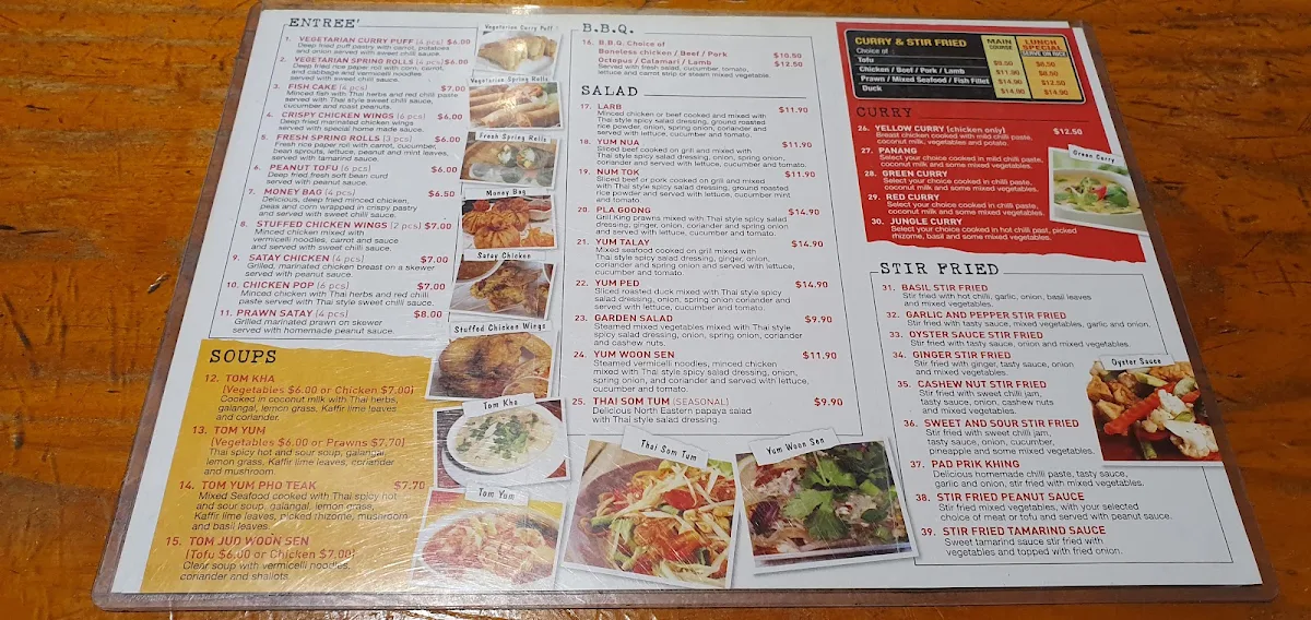 Menu, Chilli Garden Thai