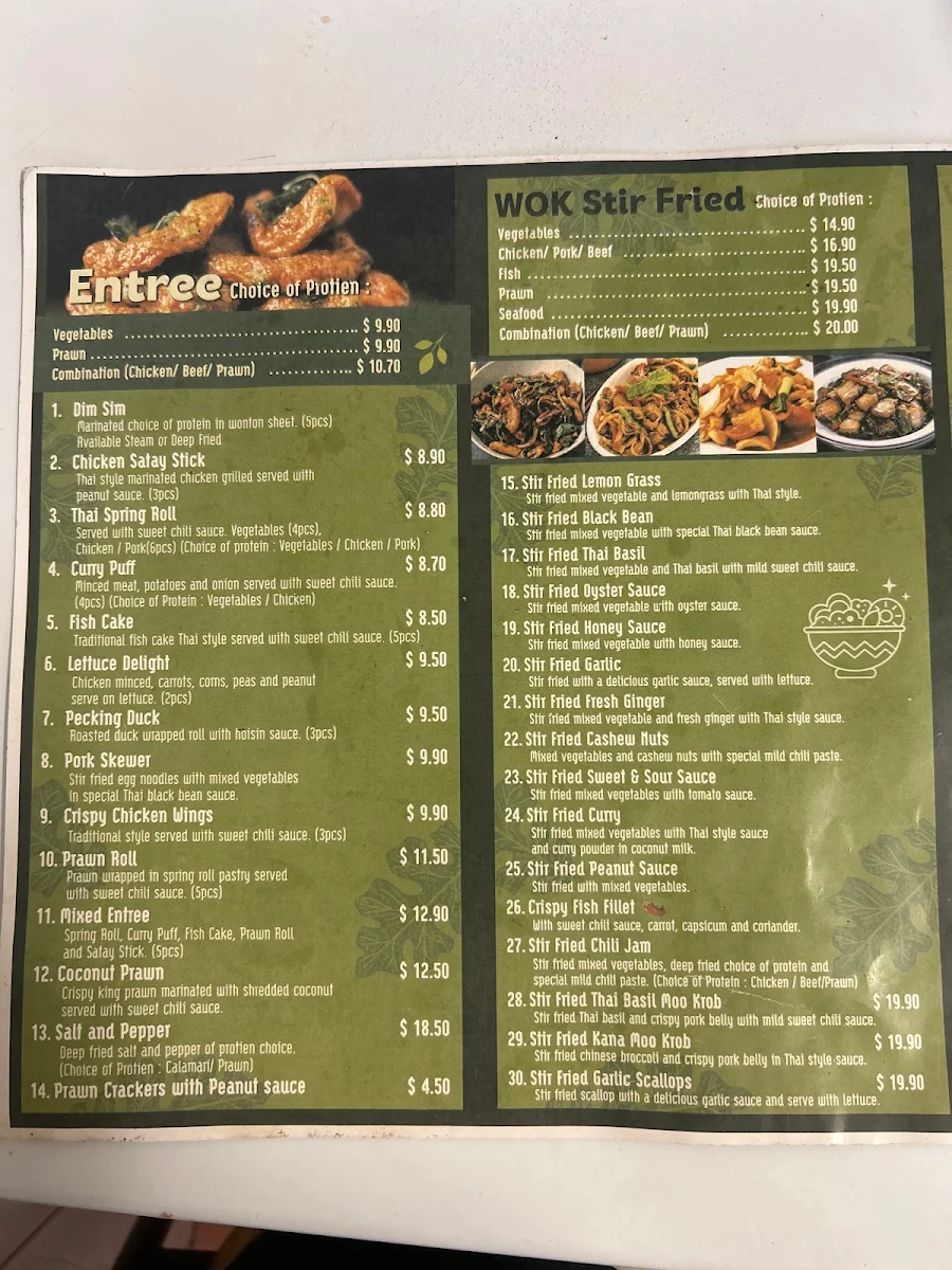 Menu, Carrum Downs Thai Takeaway