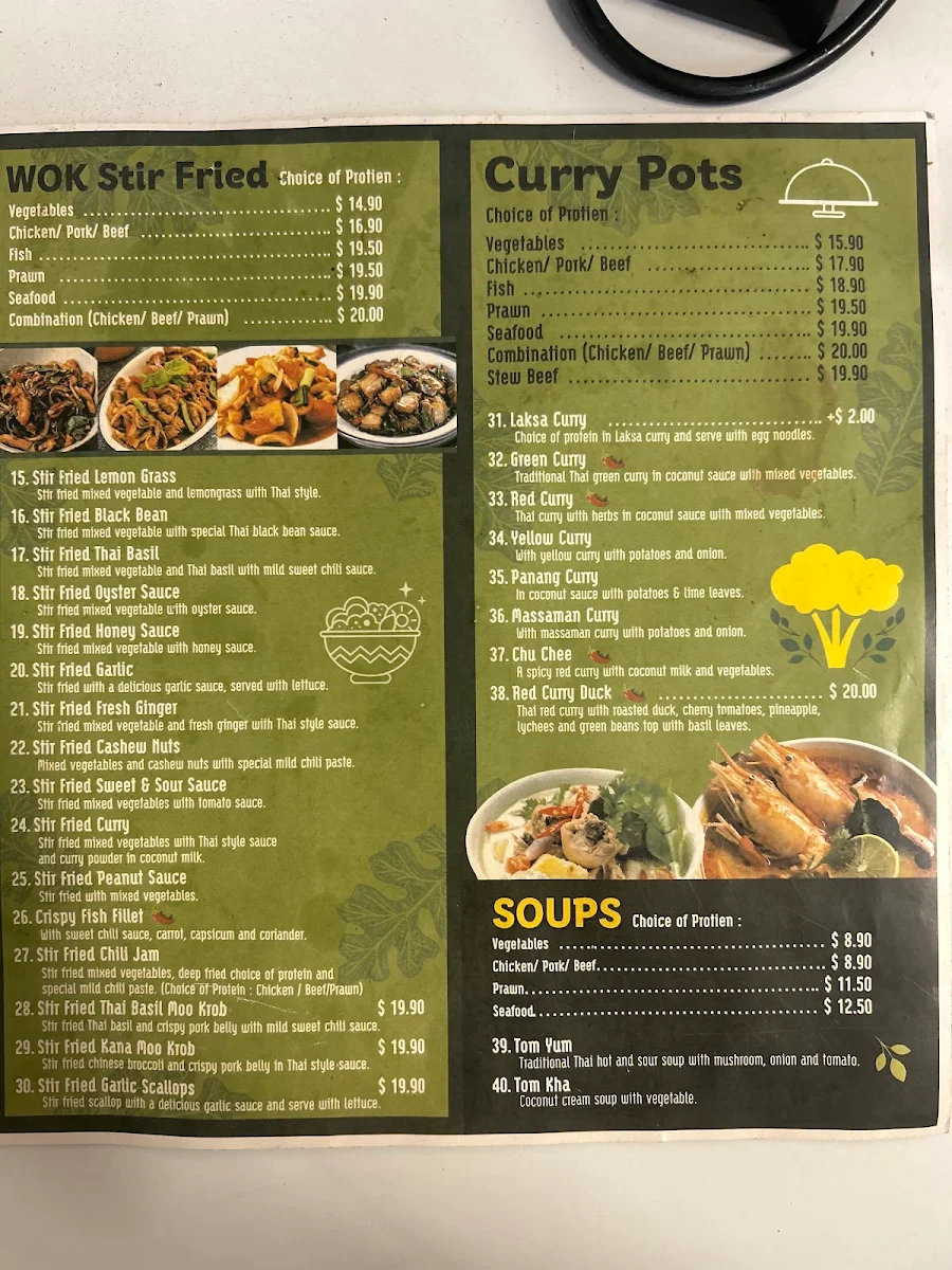 Menu, Carrum Downs Thai Takeaway