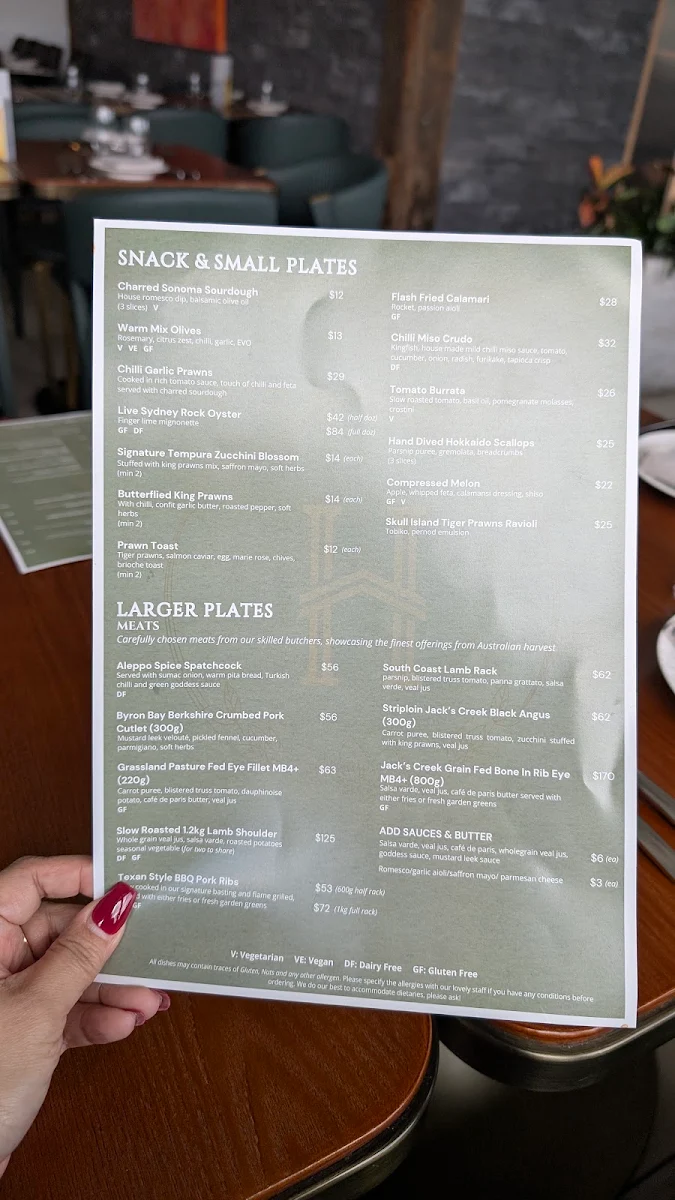 Menu, The Heritage House