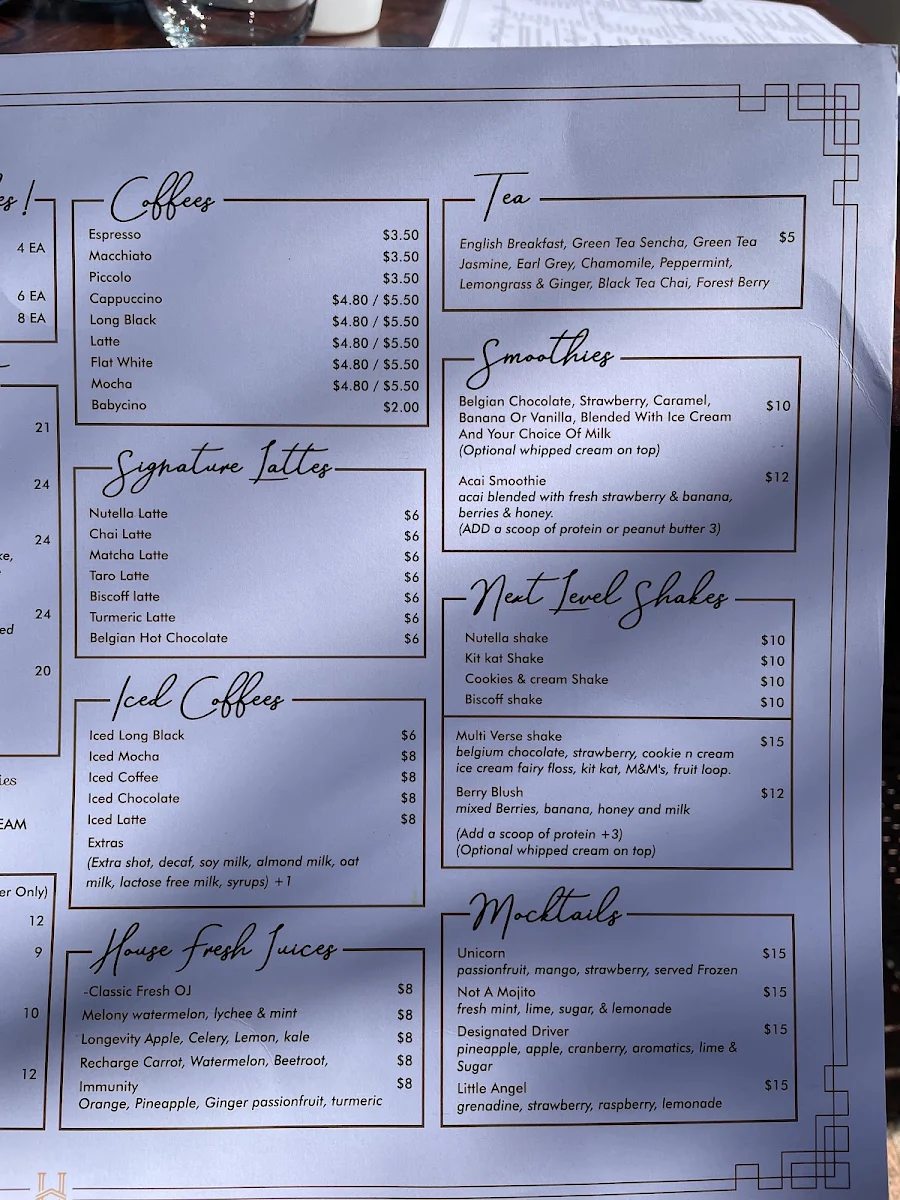 Menu, The Heritage House