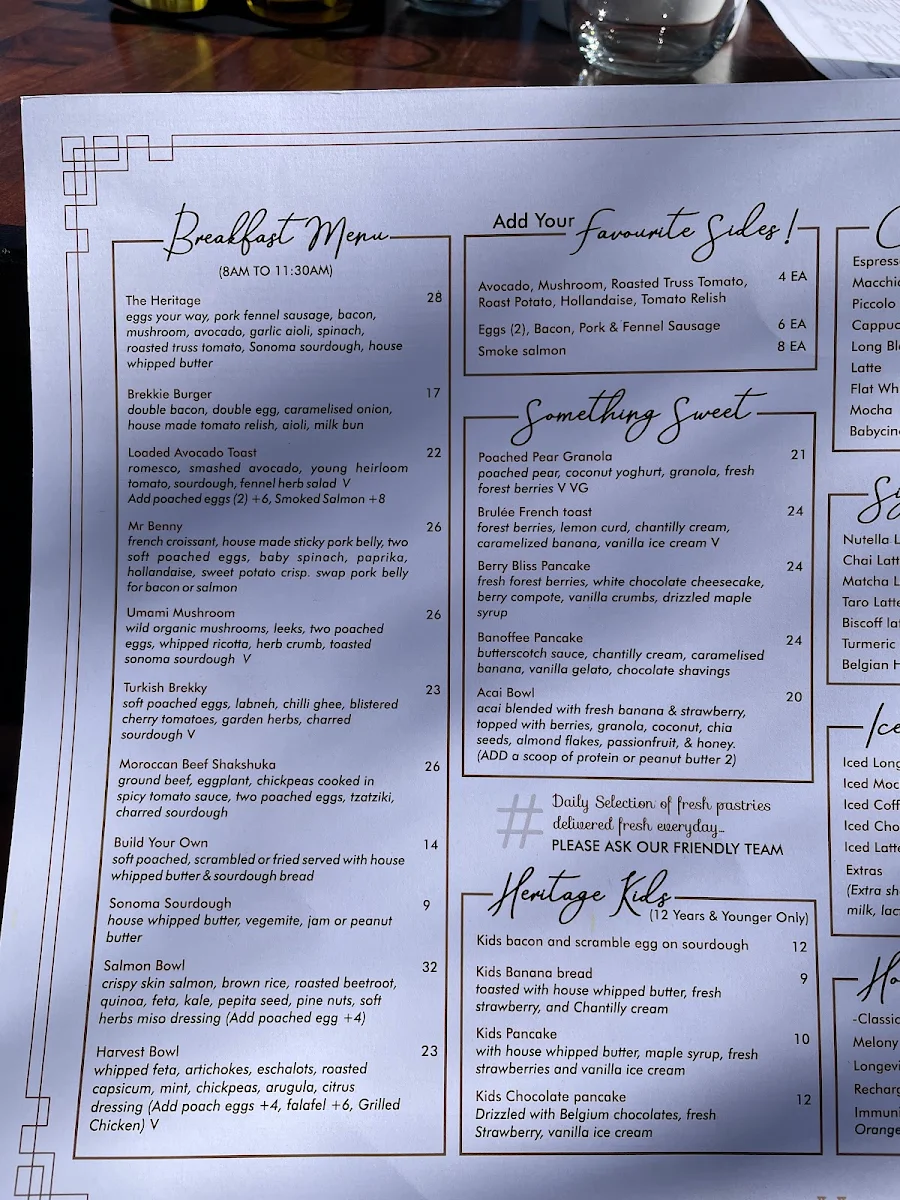 Menu, The Heritage House