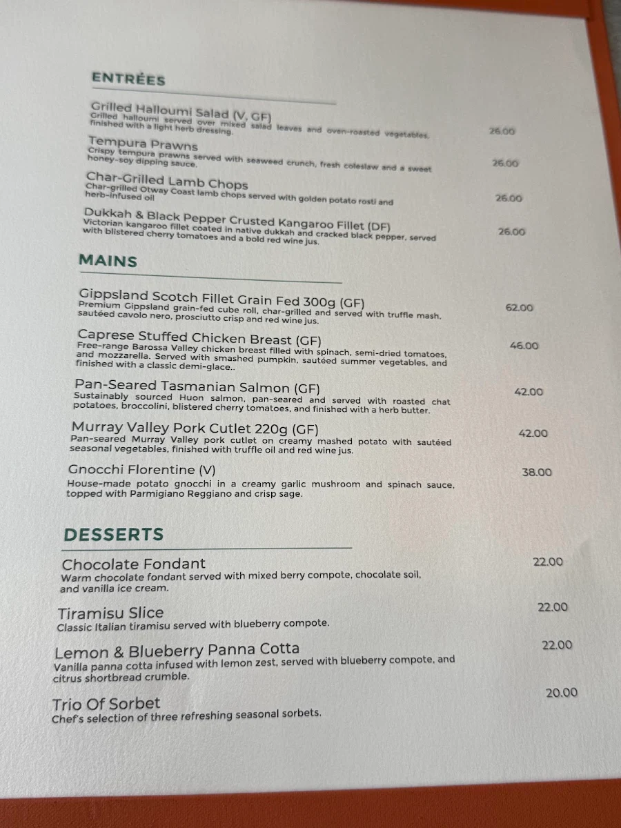 Menu, Vargas Restaurant & Bar
