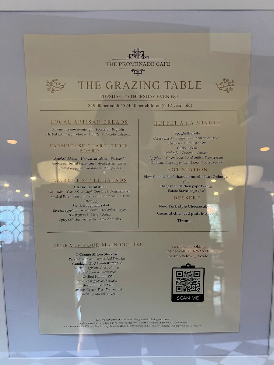 Menu, The Promenade Cafe
