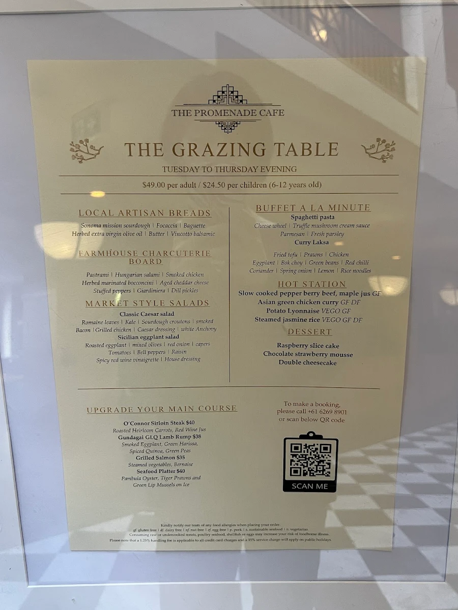Menu, The Promenade Cafe