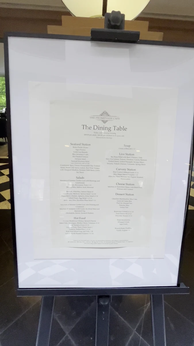Menu, The Promenade Cafe