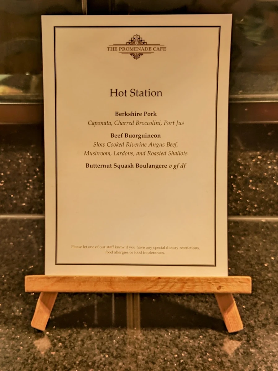 Menu, The Promenade Cafe