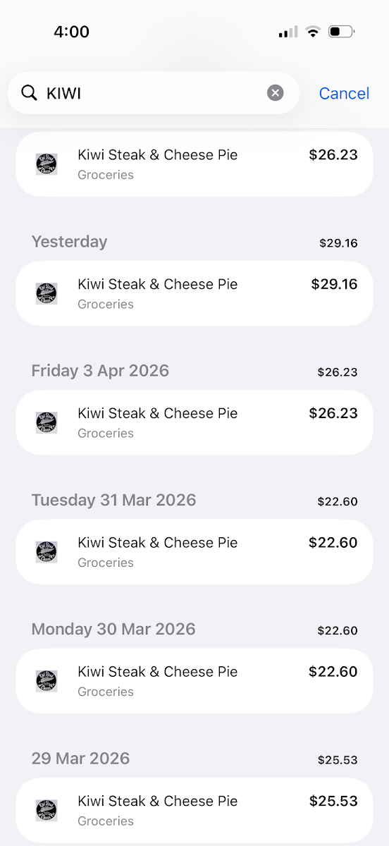 Menu, Kiwi Steak & Cheese Pie