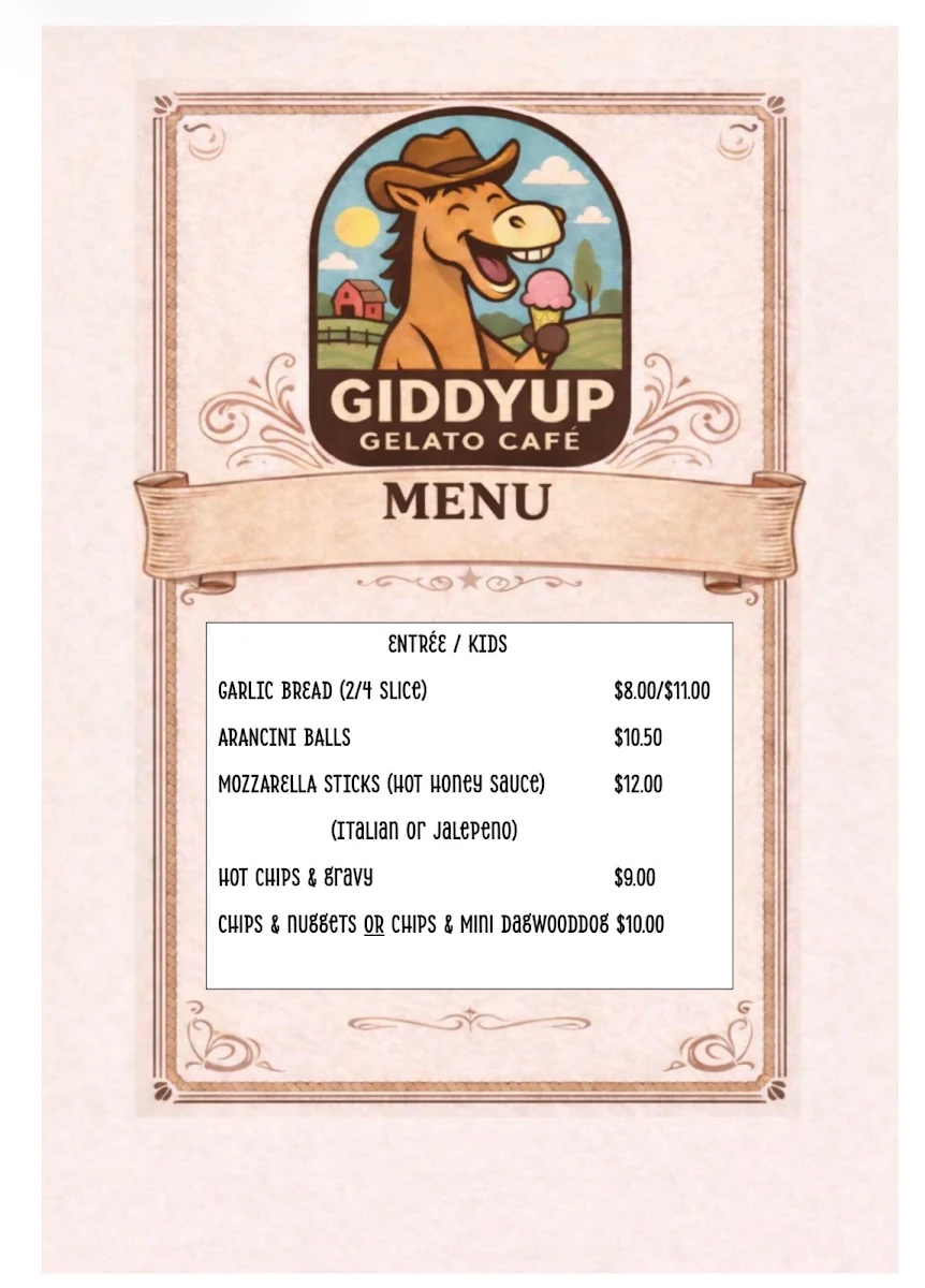 Menu, Giddyup Gelato Cafe Canungra