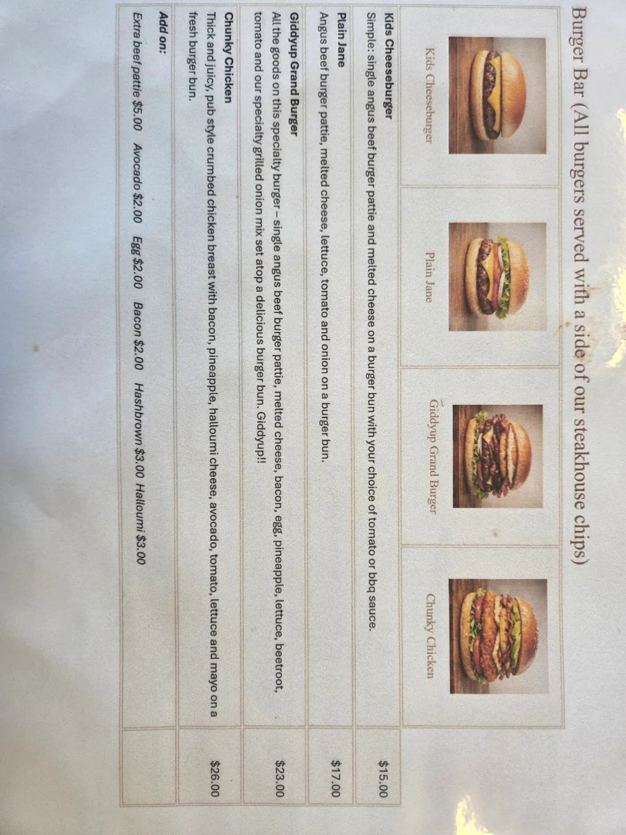Menu, Giddyup Gelato Cafe Canungra