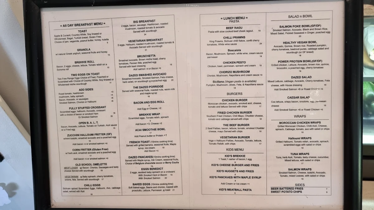 Menu, Dazed cafe