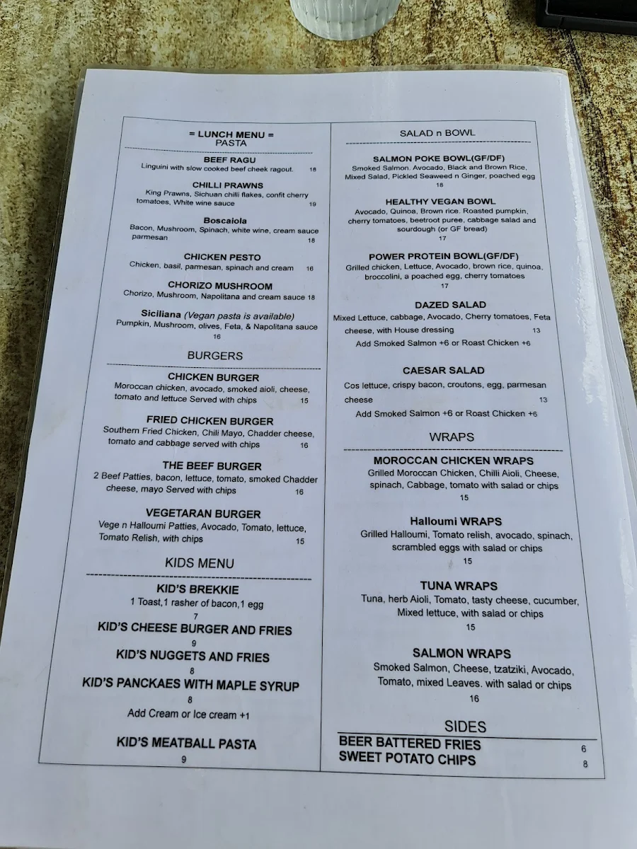 Menu, Dazed cafe