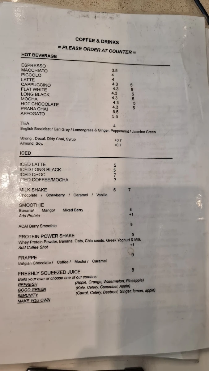 Menu, Dazed cafe