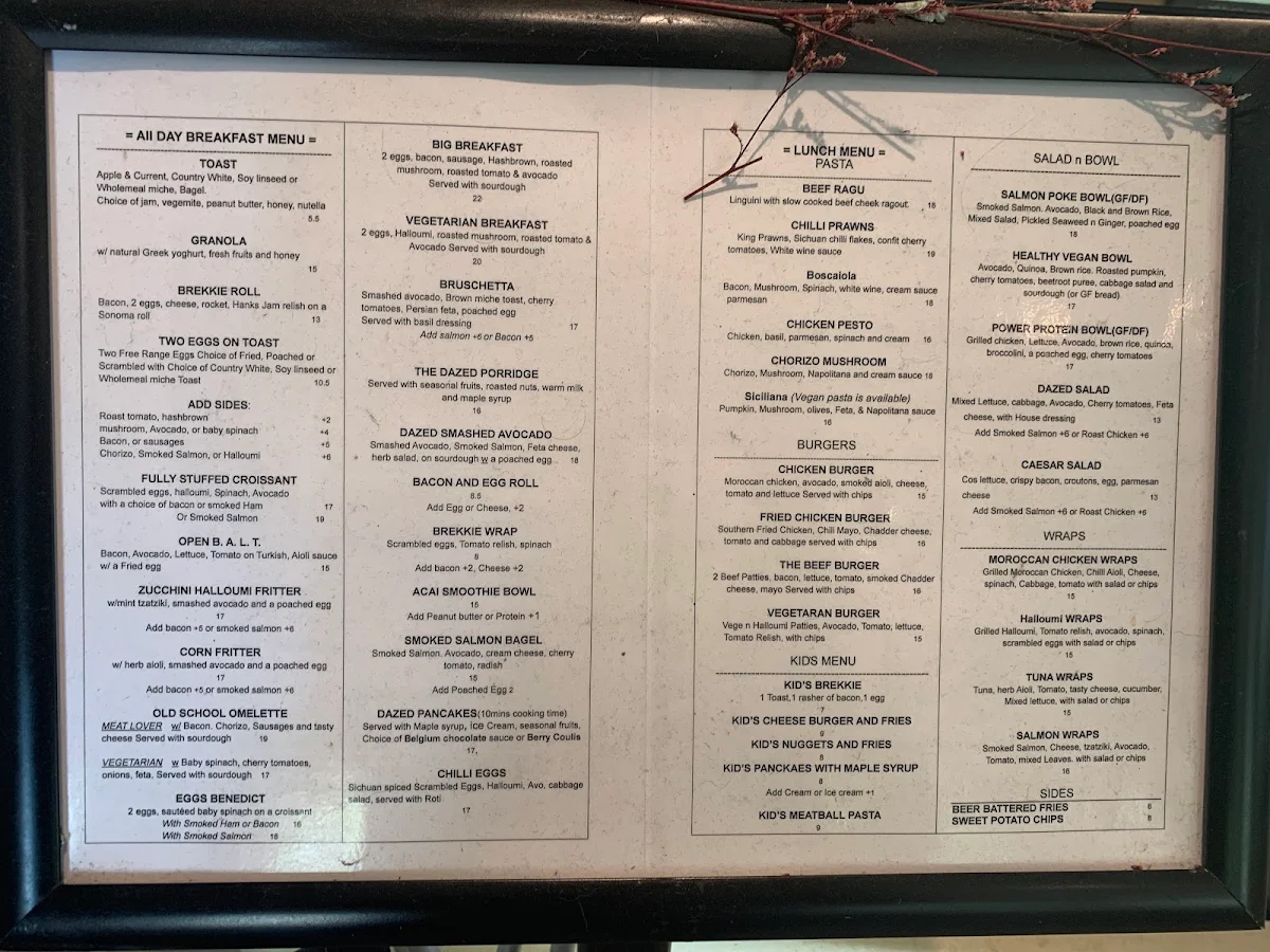 Menu, Dazed cafe