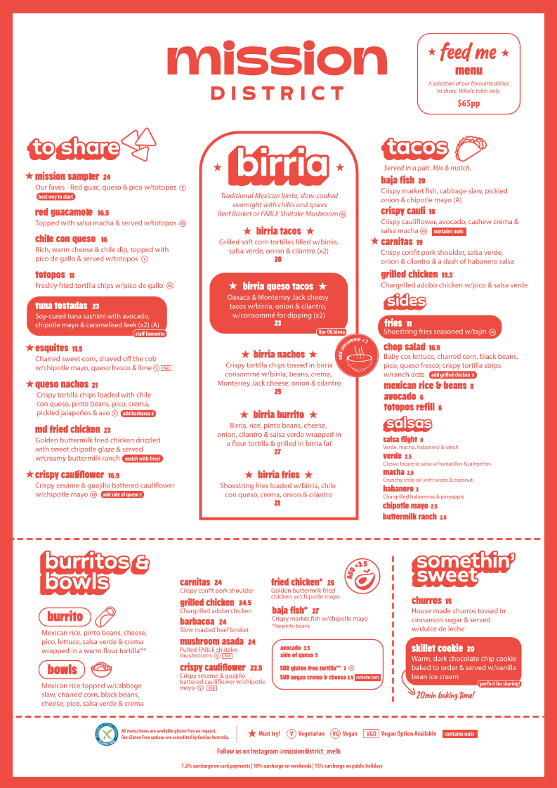 Menu, Mission District
