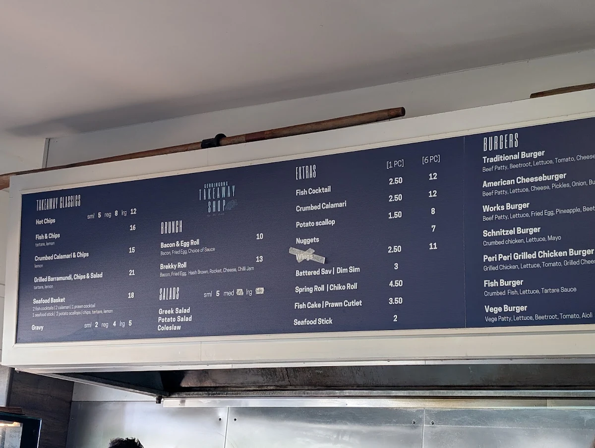 Menu, Gerringong Takeaway
