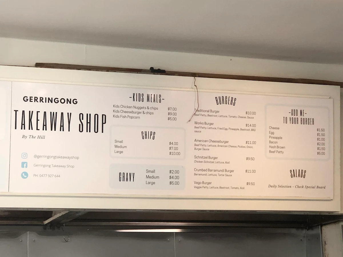 Menu, Gerringong Takeaway