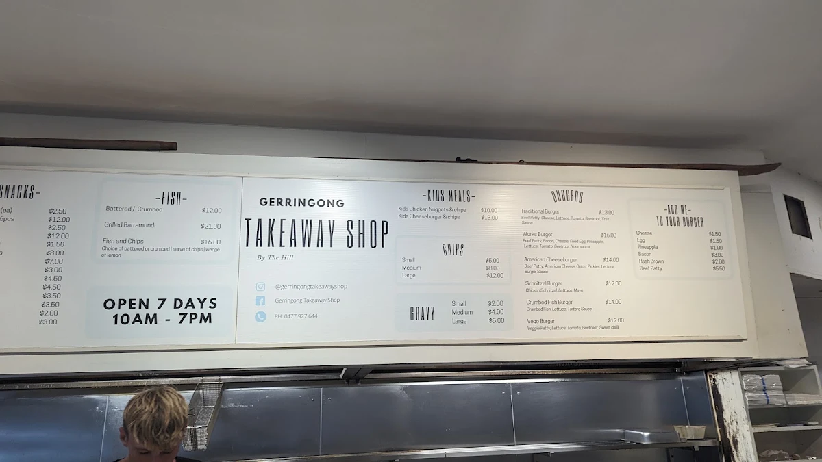 Menu, Gerringong Takeaway