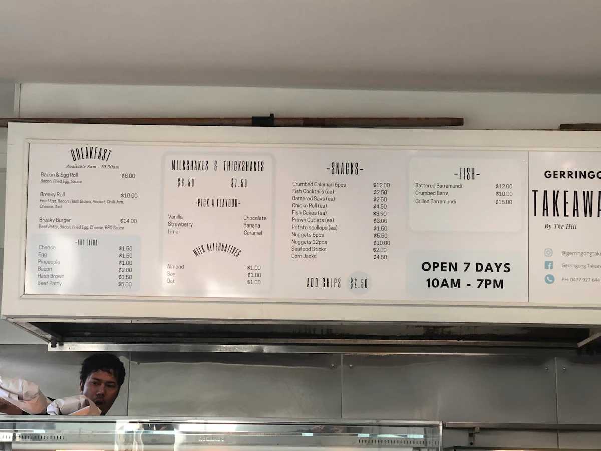 Menu, Gerringong Takeaway