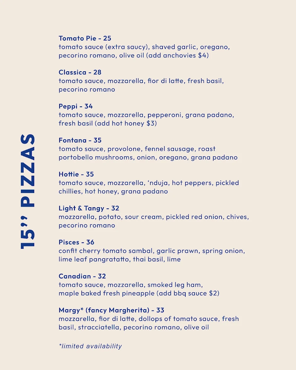 Menu, Pizza Elettrica