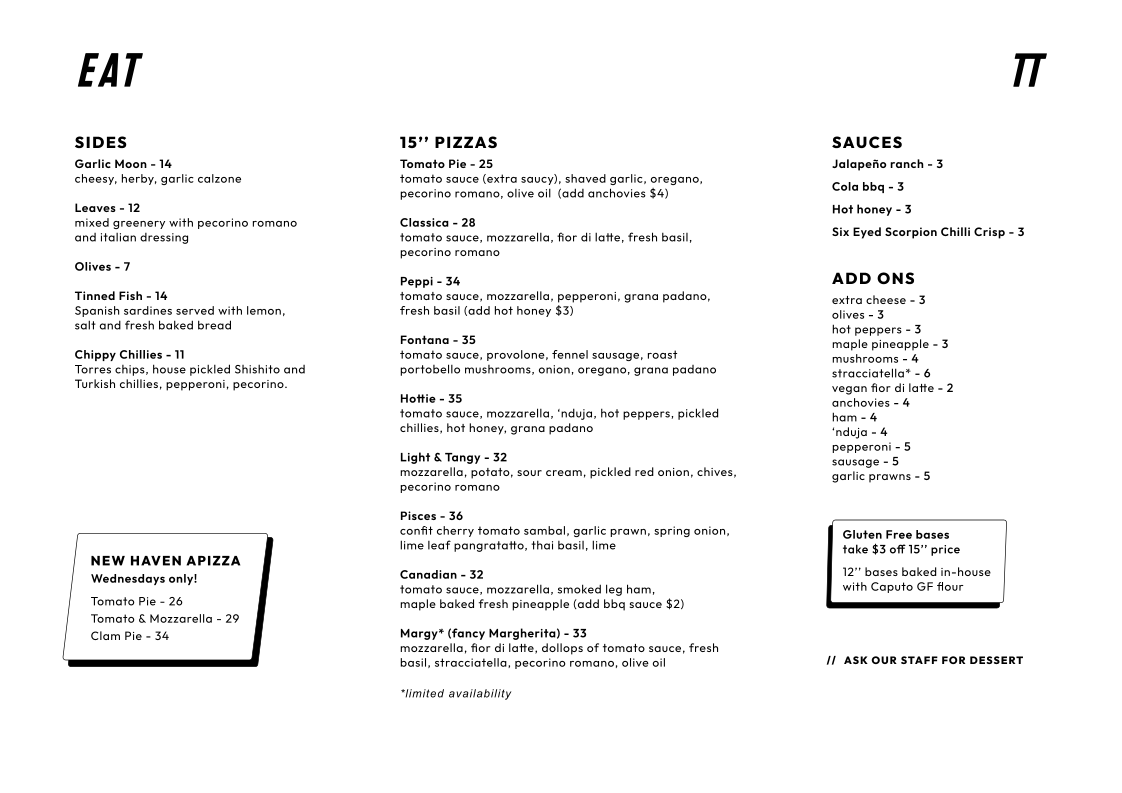 Menu, Pizza Elettrica