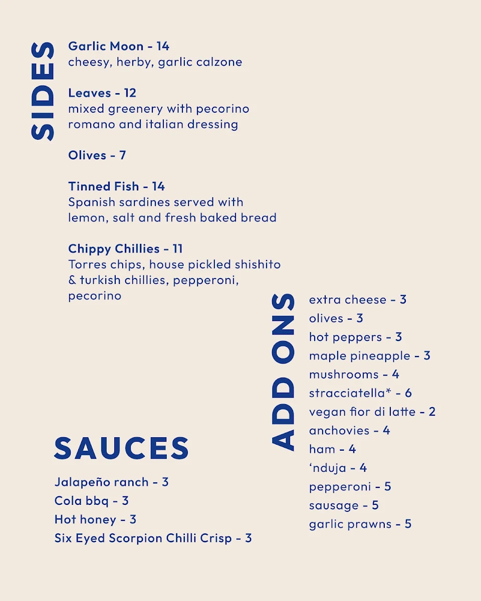 Menu, Pizza Elettrica