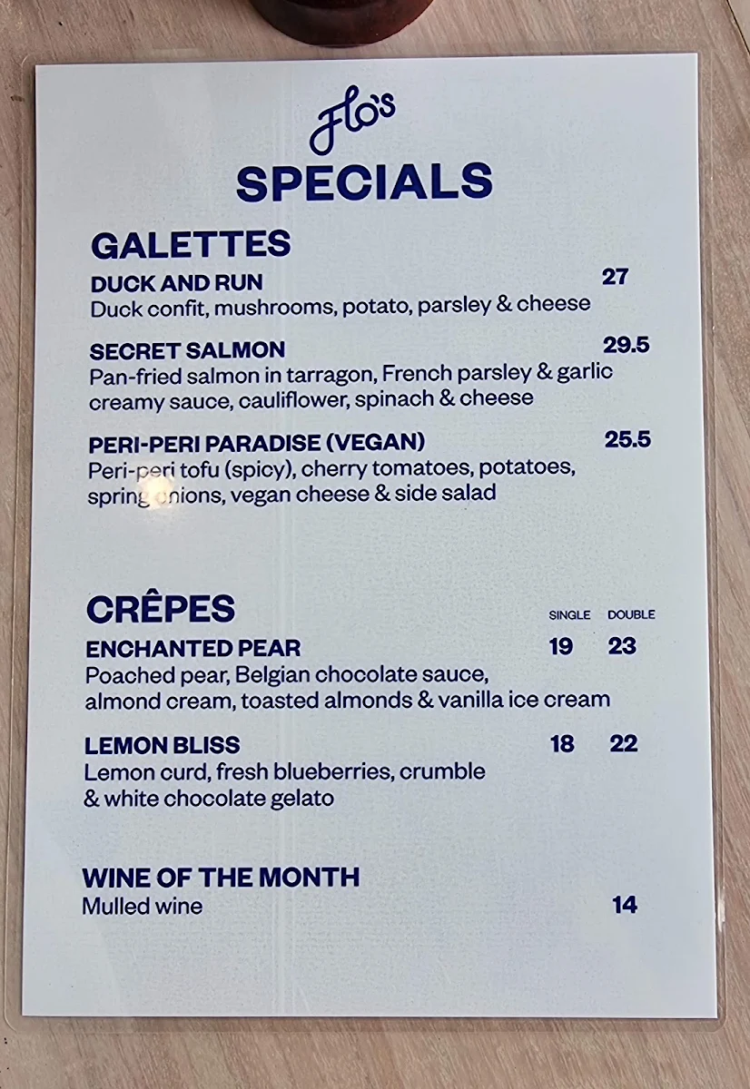 Menu, Flo's Crêperie Mooloolaba