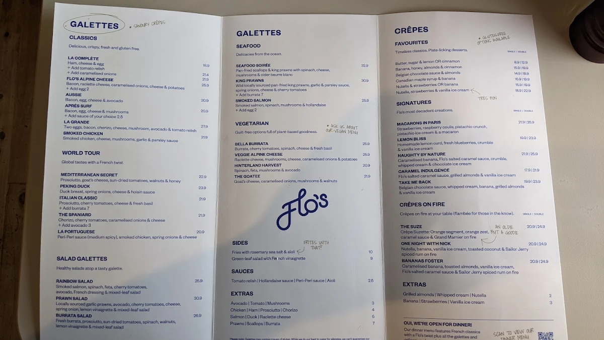 Menu, Flo's Crêperie Mooloolaba