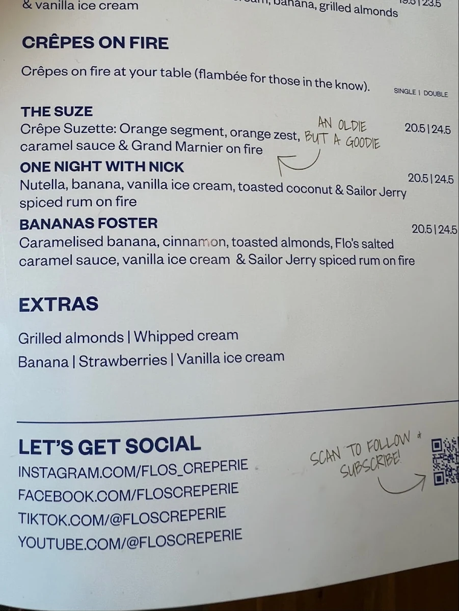 Menu, Flo's Crêperie Mooloolaba
