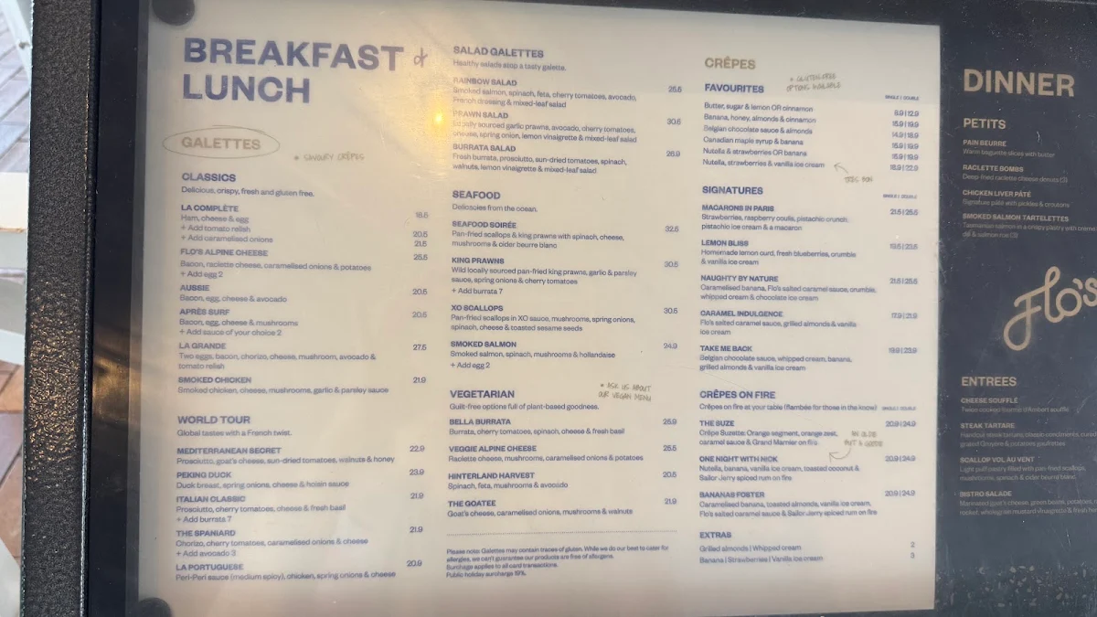 Menu, Flo's Crêperie Mooloolaba