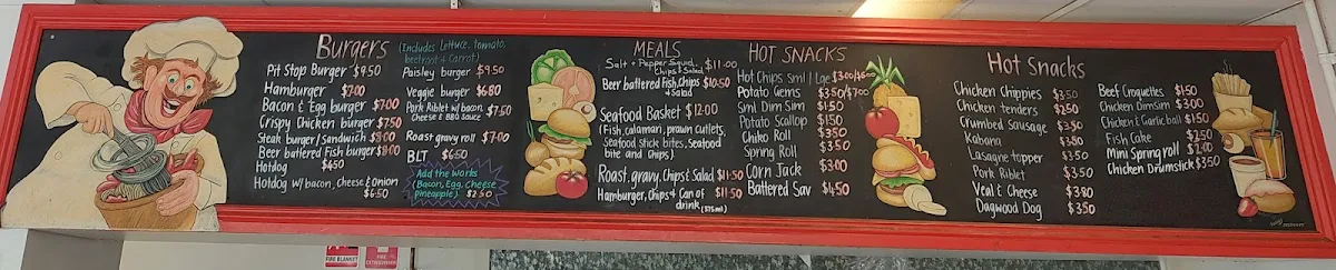 Menu, Pitstop Snack Bar