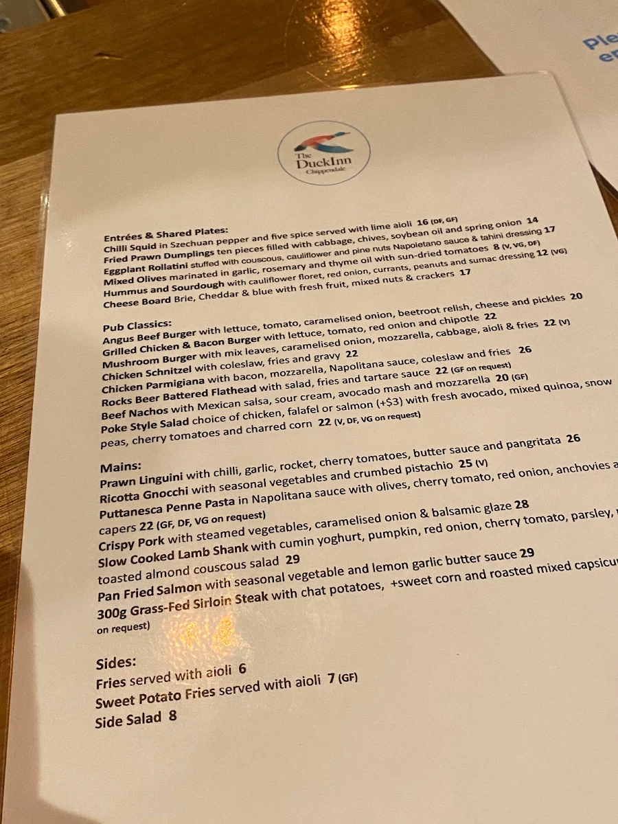 Menu, The Duck Inn Pub and Kitchen