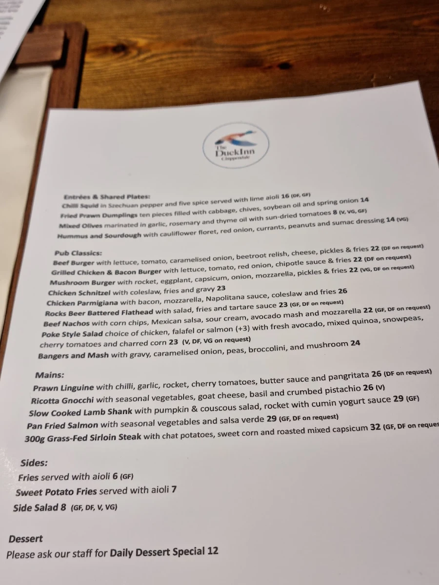 Menu, The Duck Inn Pub and Kitchen