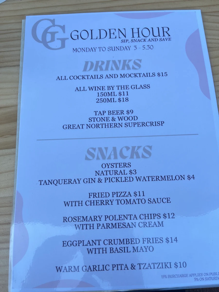 Menu, GiGi Bar Restaurant