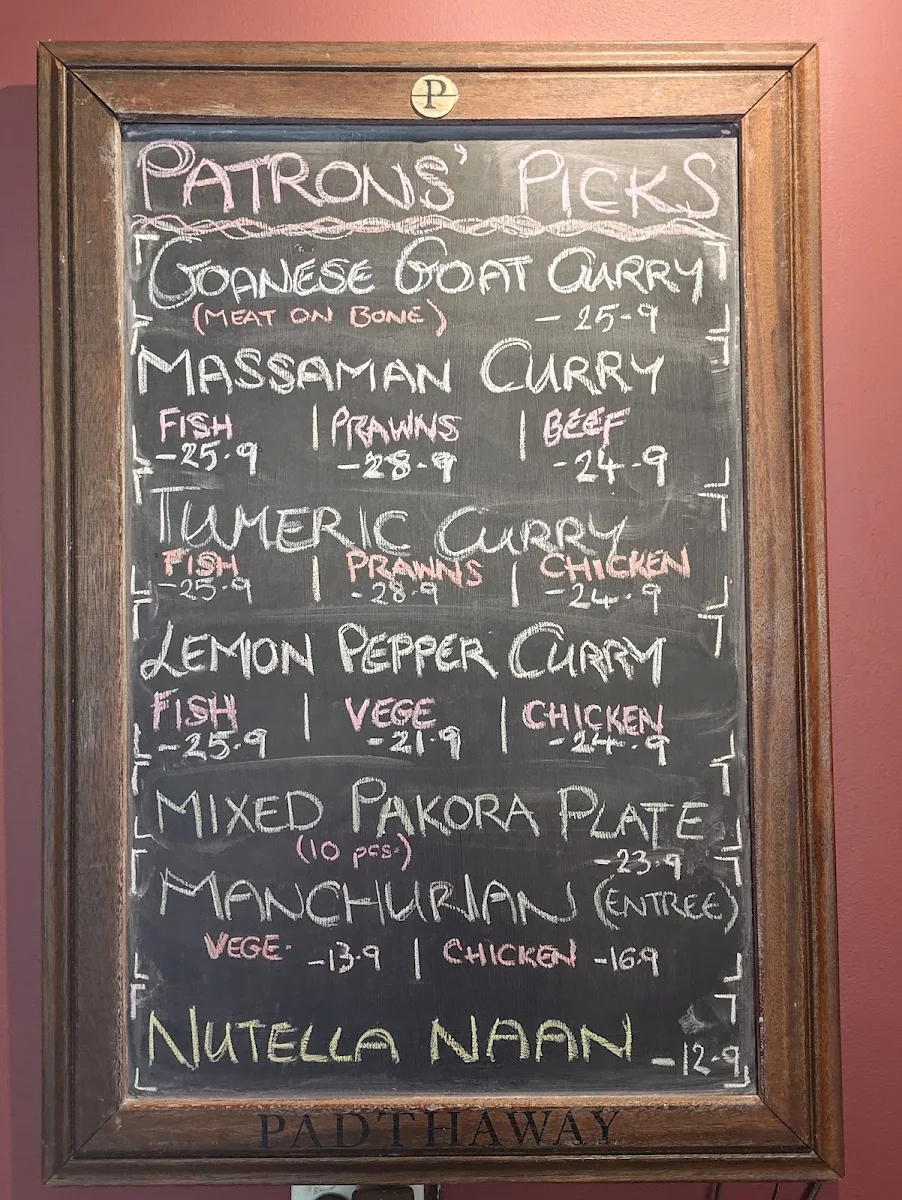 Menu, Indian affair restaurant