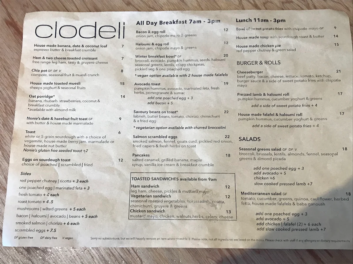 Menu, Clodeli