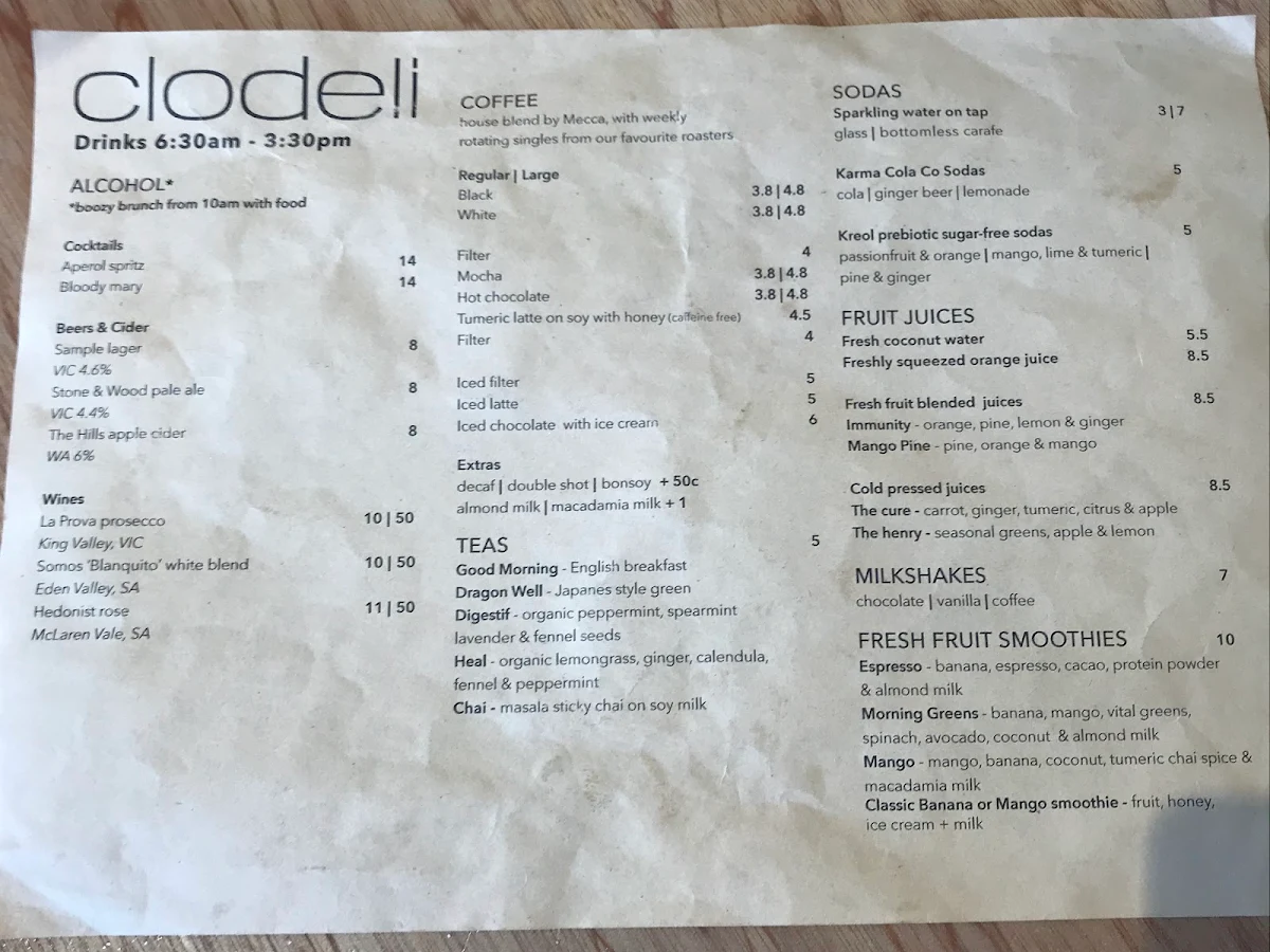 Menu, Clodeli
