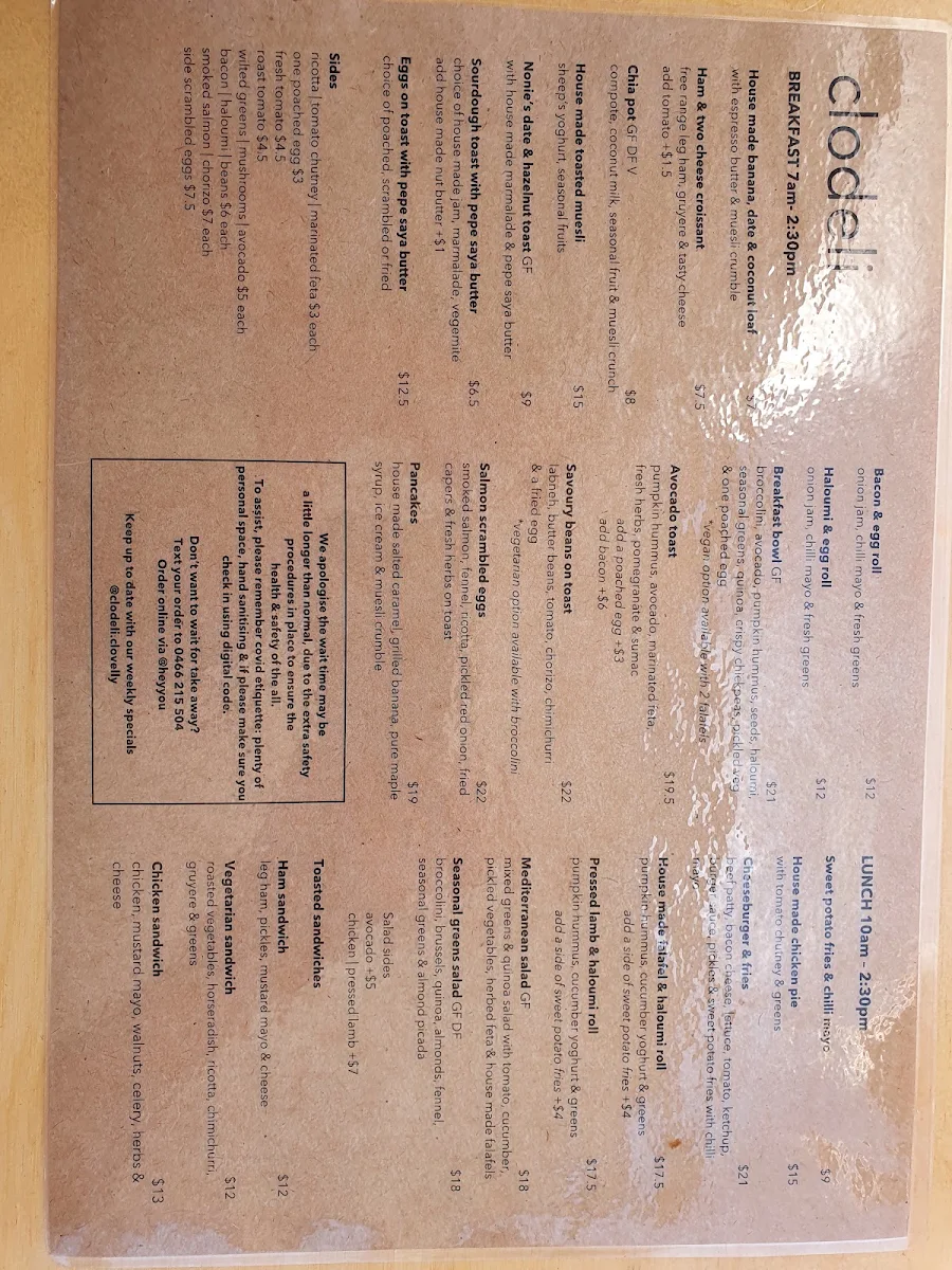 Menu, Clodeli