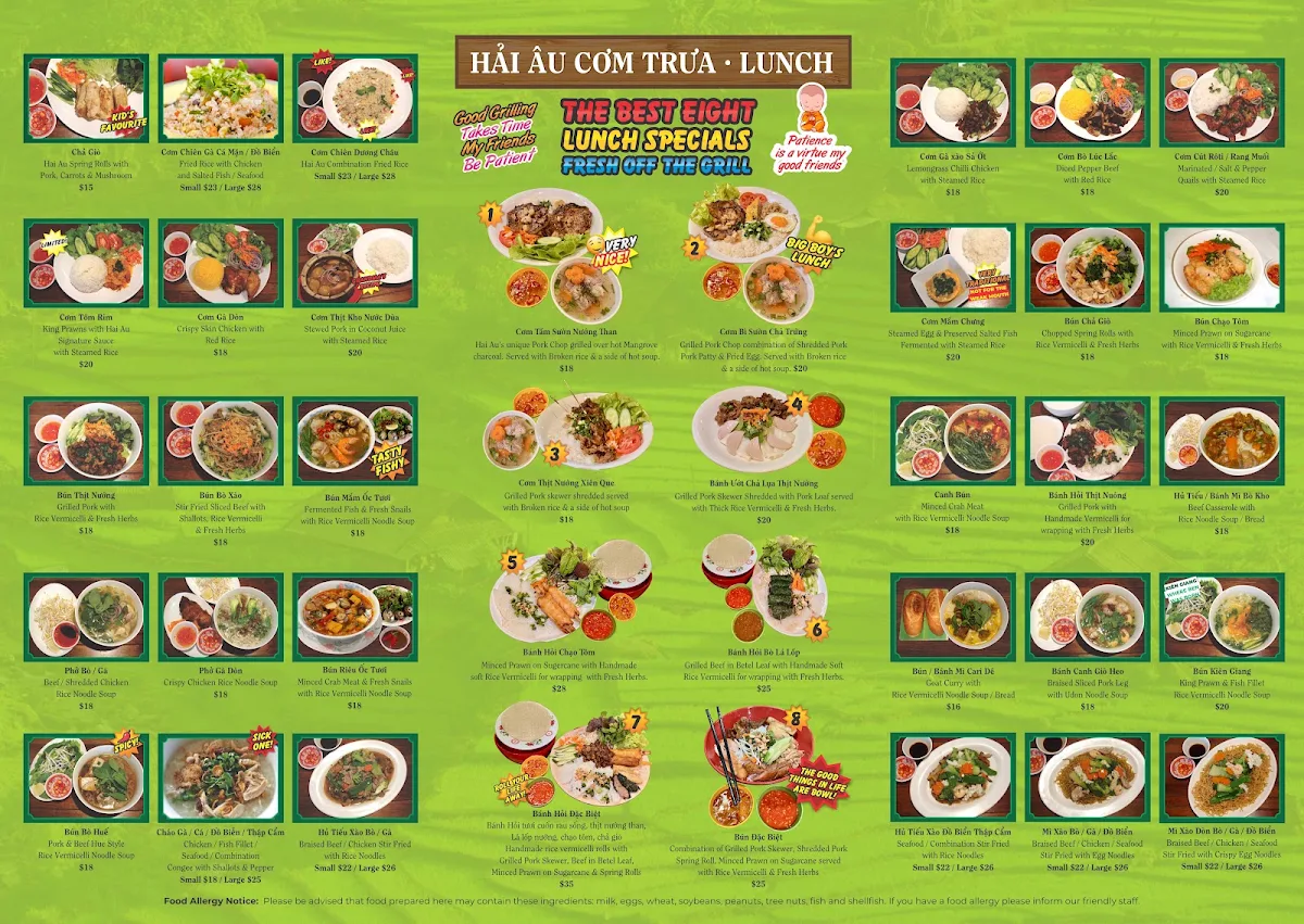Menu, Hai Au Lang Nuong