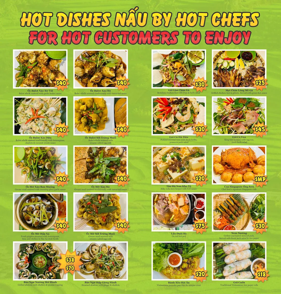 Menu, Hai Au Lang Nuong
