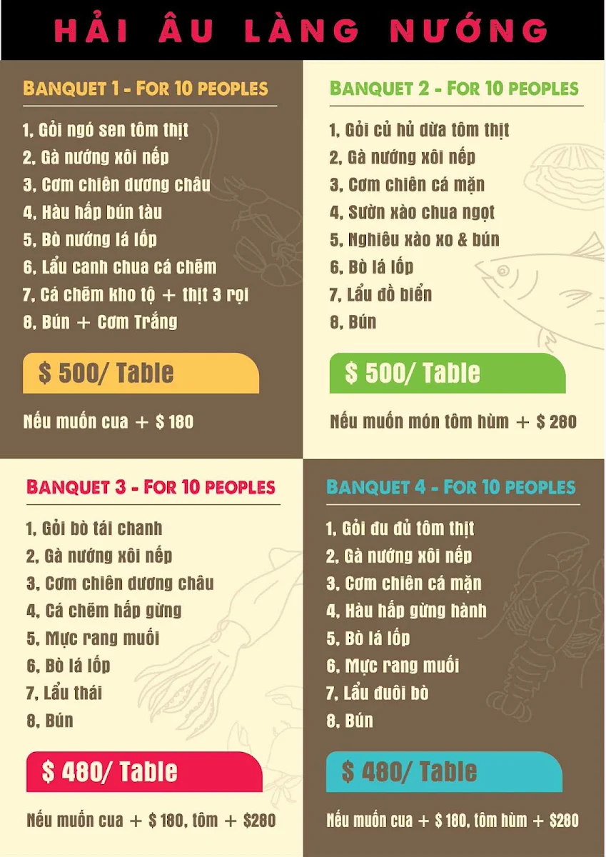 Menu, Hai Au Lang Nuong